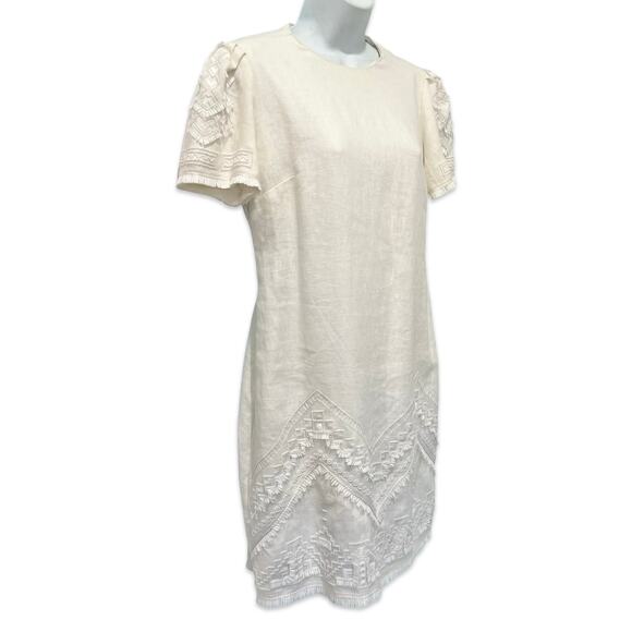 Kobi Halperin Ivory Beaded Tassel Mini Shift Linen Short Sleeve Dress size M - Picture 11 of 14